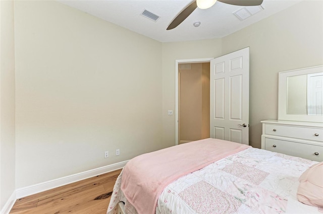 bedroom featuring ceiling fan and light hardwood / wood-style floors