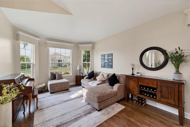 living room with dark wood-type flooring