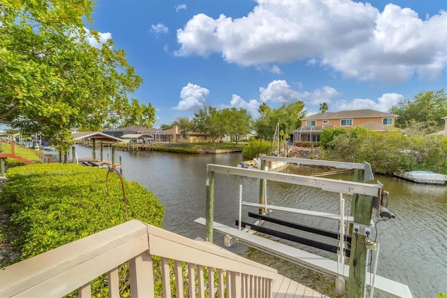 view of dock with a water view