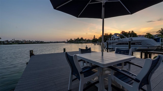 dock area with a water view