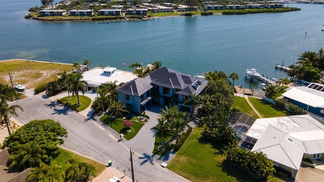 drone / aerial view featuring a water view