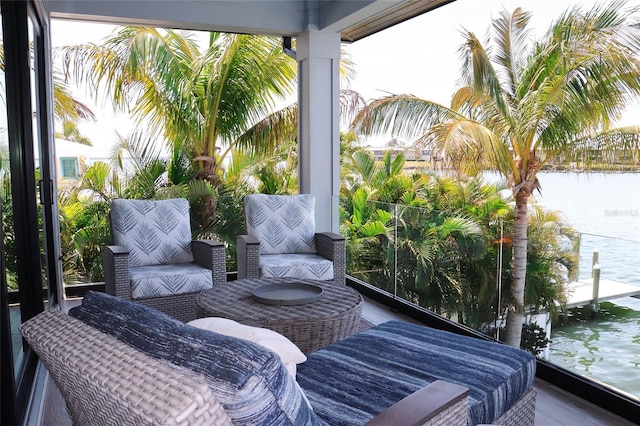 view of patio / terrace featuring a water view