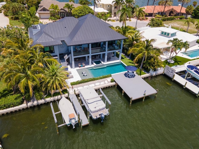 bird's eye view featuring a water view