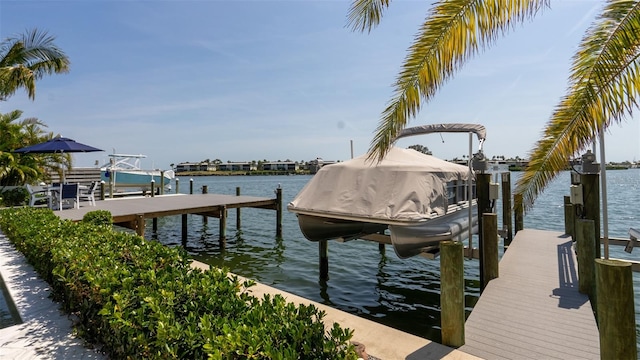 view of dock with a water view