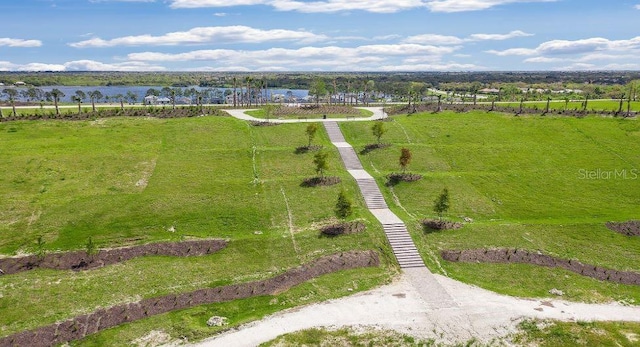 aerial view featuring a water view and a rural view