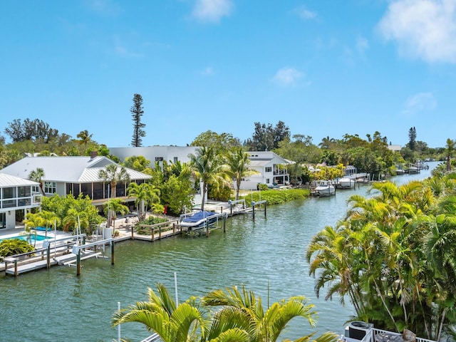 dock area with a water view