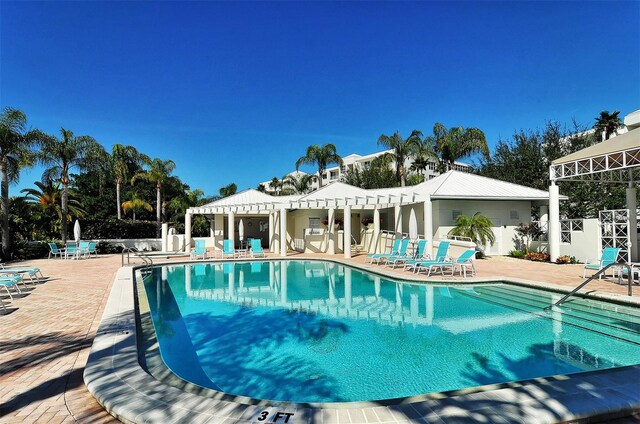 view of swimming pool featuring a patio area