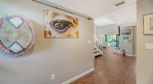 hall featuring dark hardwood / wood-style floors