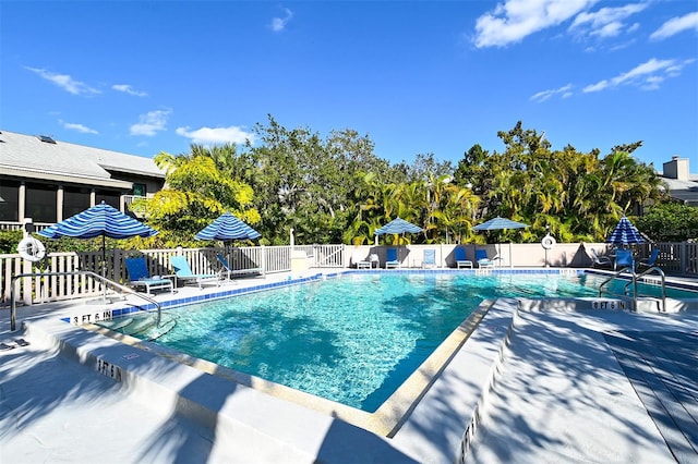 view of pool featuring a patio