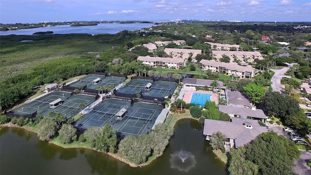 aerial view with a water view