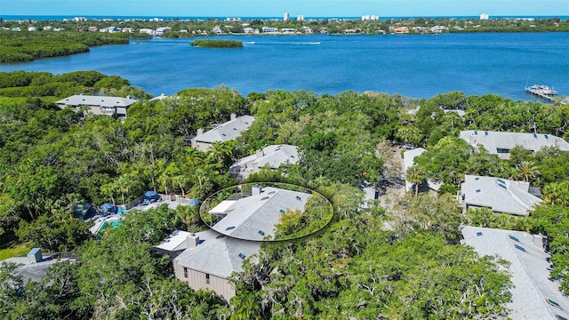 bird's eye view featuring a water view