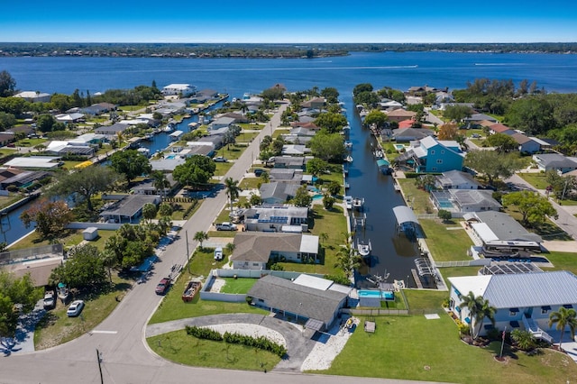 aerial view with a water view