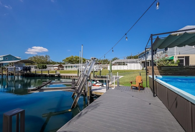 view of dock with a water view