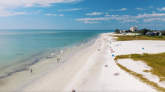 property view of water featuring a beach view