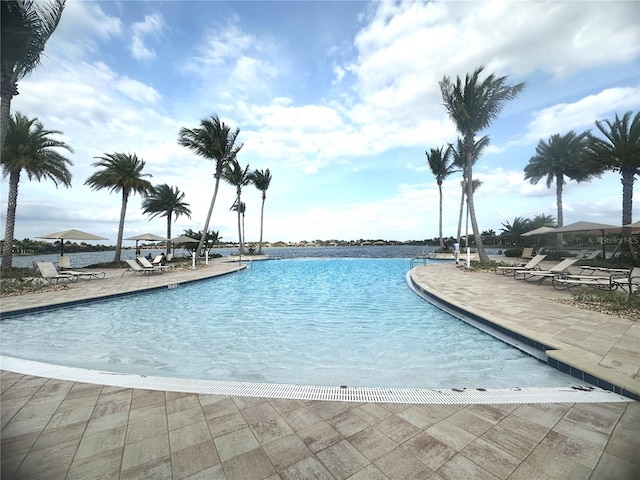 view of pool featuring a patio area