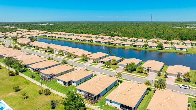 aerial view with a water view