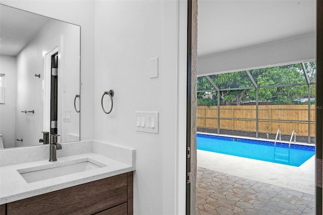 interior space featuring vanity and tile patterned flooring