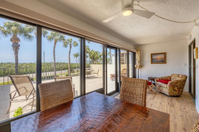 sunroom featuring plenty of natural light and ceiling fan