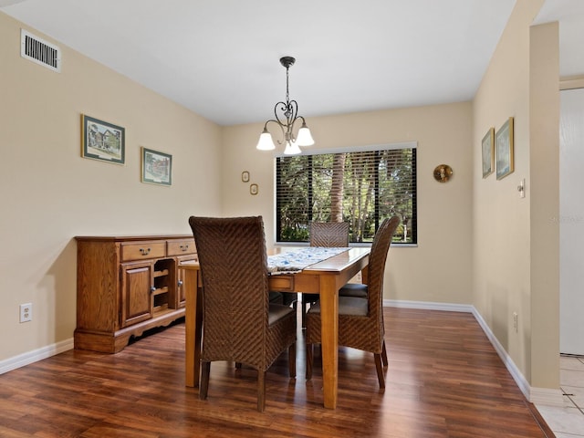 dining area featuring a notable chandelier and dark hardwood / wood-style floors