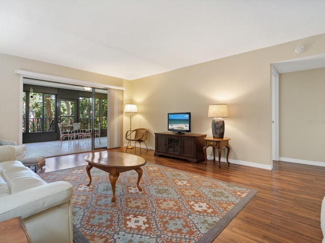 living room with hardwood / wood-style floors