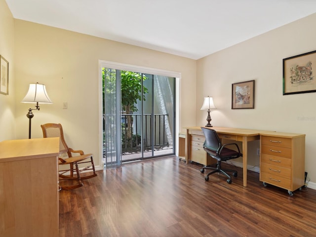 office area with dark wood-type flooring