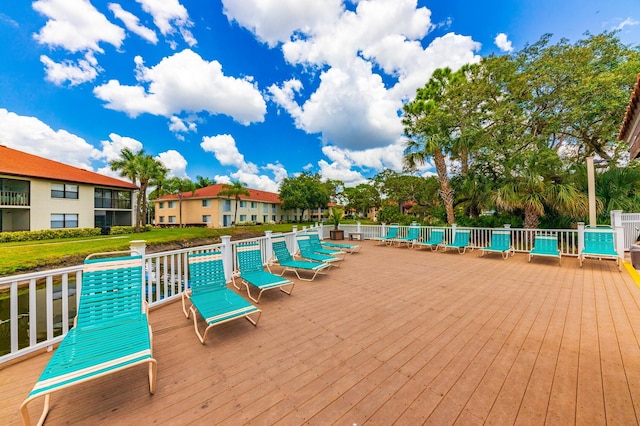 view of swimming pool featuring a wooden deck