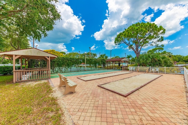 view of swimming pool featuring a gazebo