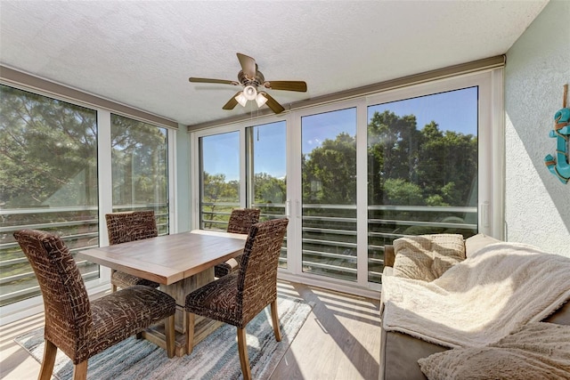 sunroom / solarium with ceiling fan