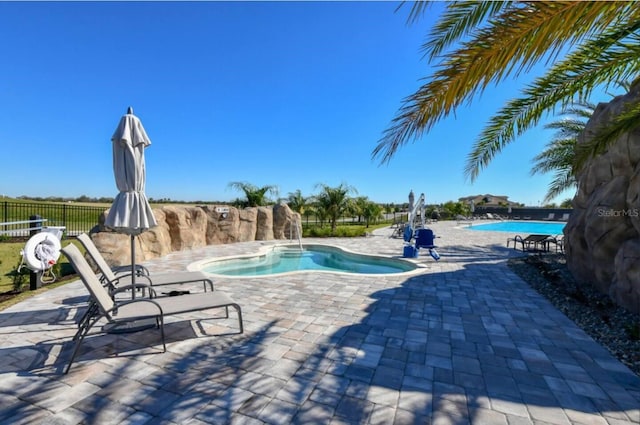 view of swimming pool with a patio