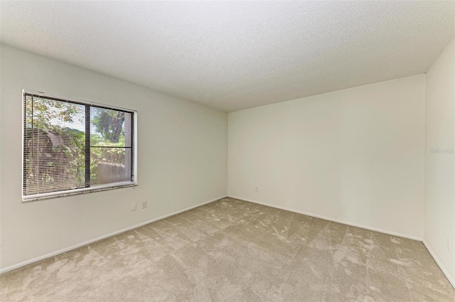 spare room featuring light carpet and a textured ceiling