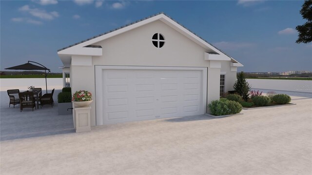 garage with a water view