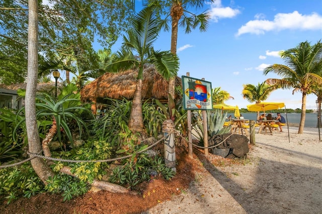 view of yard featuring a water view and a playground