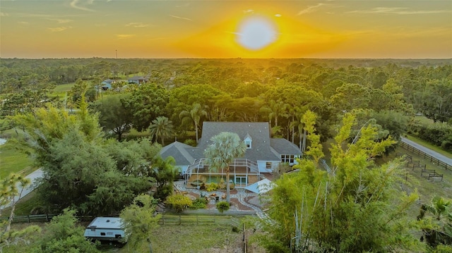 view of aerial view at dusk