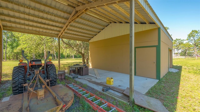 view of patio / terrace featuring an outdoor structure