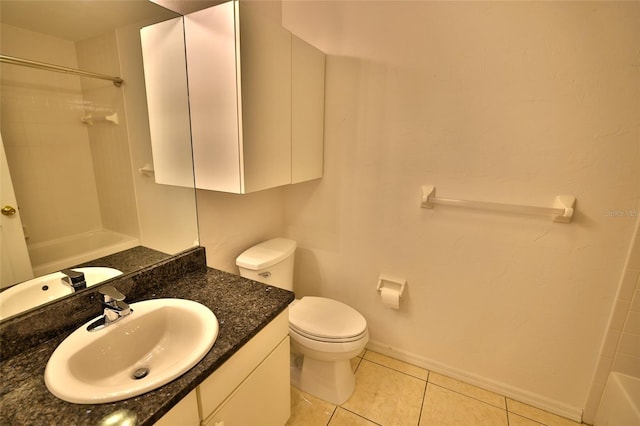 full bathroom featuring tile patterned flooring, vanity, toilet, and shower / bath combination