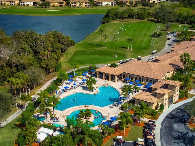 aerial view with a water view