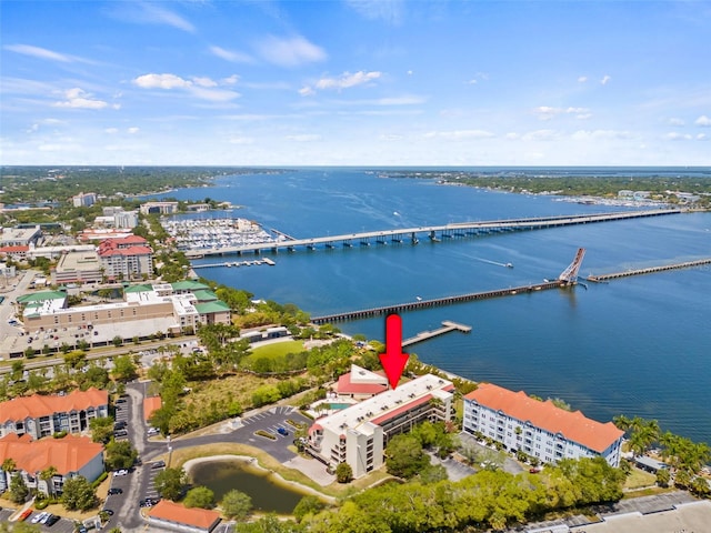 aerial view with a water view