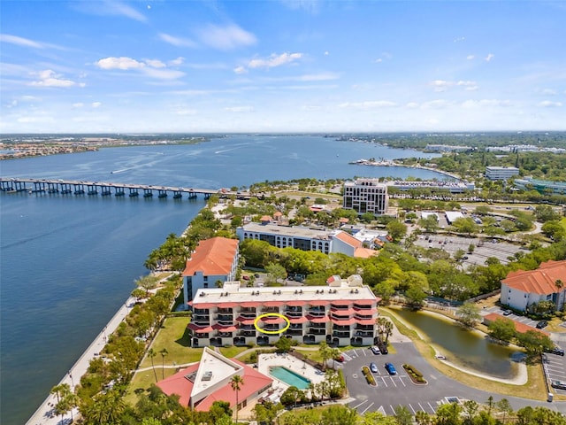 aerial view with a water view