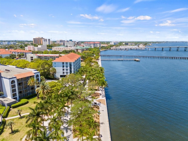 bird's eye view featuring a water view