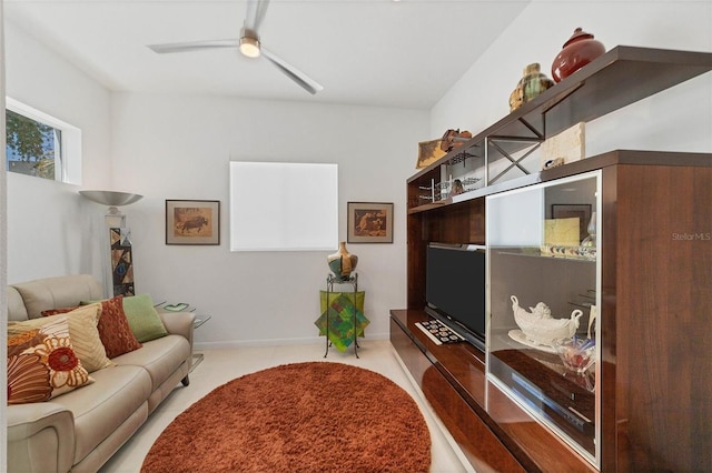 living room with ceiling fan