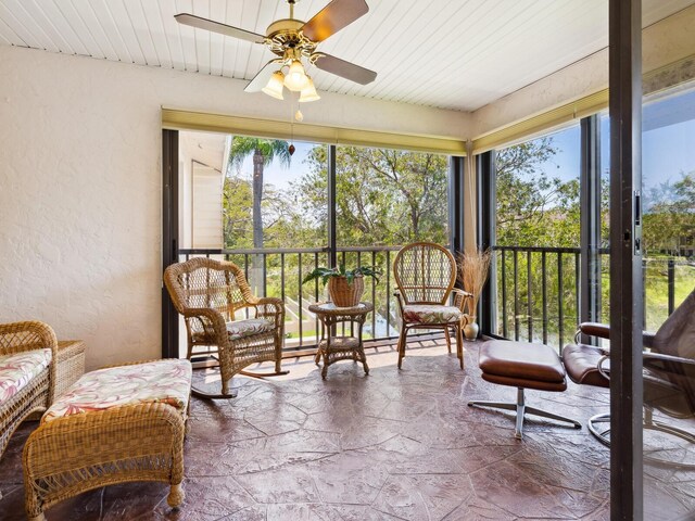 sunroom / solarium with ceiling fan