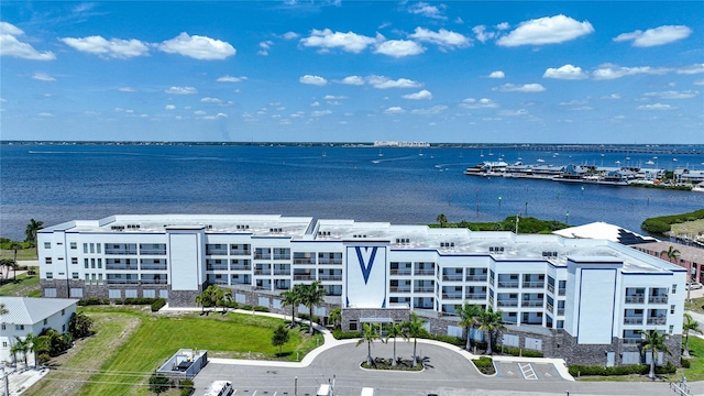 aerial view with a water view