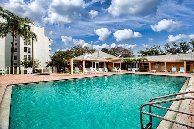 view of pool featuring a gazebo and a patio area