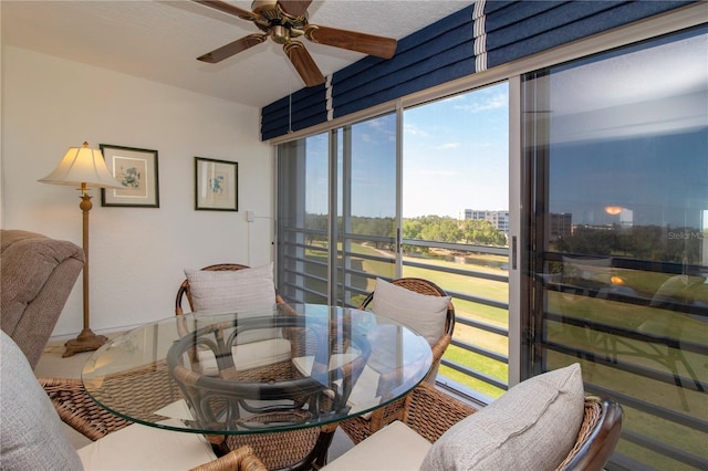 dining space with ceiling fan