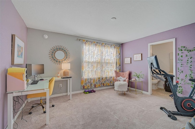 home office featuring light colored carpet