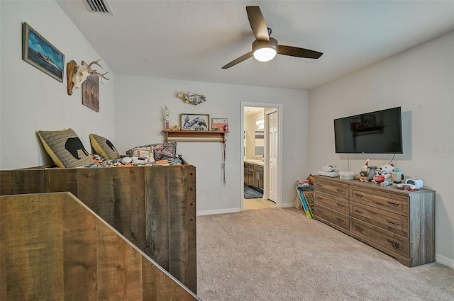 interior space with ceiling fan