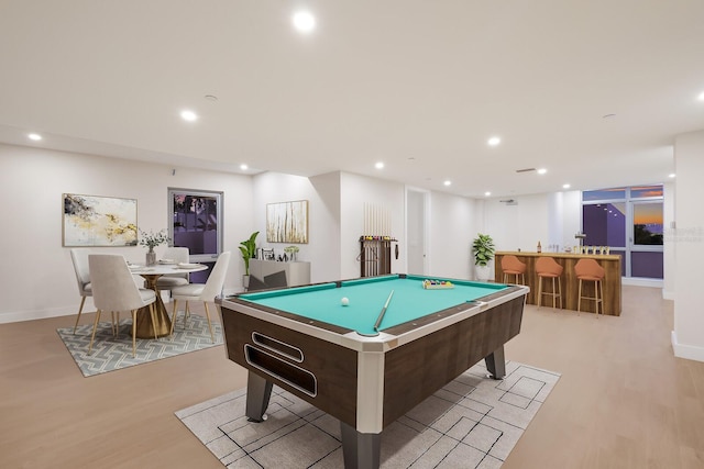 recreation room featuring pool table and light wood-type flooring