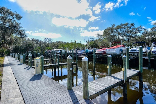 view of dock with a water view