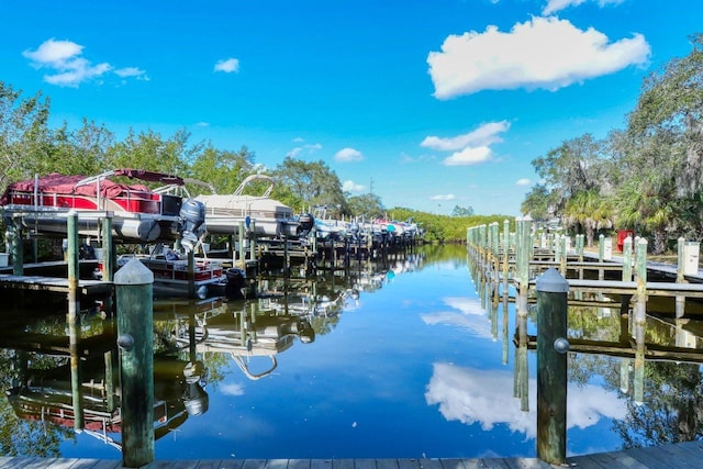 view of dock with a water view