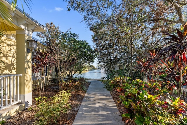 view of home's community with a water view